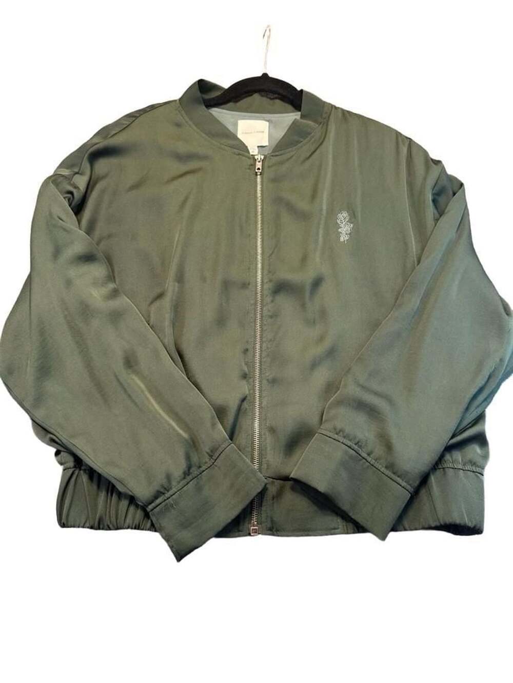 Silence + Noise Bomber Jacket Size M Green Rose Embroidered Edgy Indie Street